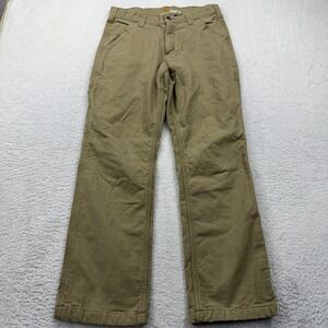 Carhartt Relaxed Fit Work Pant Khaki Men Fleece Lined 30x30 Cotton Spandex Blend